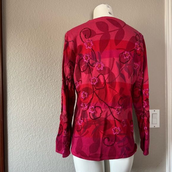Vintage Susan Bristol Red Pink Floral Embroidered V-Neck Sweater L Large - Picture 5 of 9
